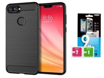 Etui Carbon Xiaomi Mi 8 lite czarny + szkło hartowane
