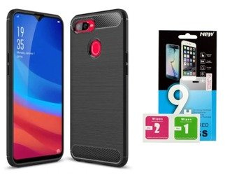 Futerał Carbon do OPPO AX7 czarny + szkło hartowane 9H