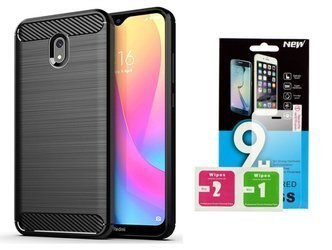 Futerał Carbon do Xiaomi Redmi 8A czarny + szkło hartowane 9H